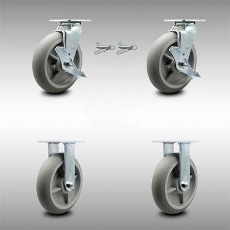 Service Caster 8 Inch Stainless Steel Thermoplastic Caster Set with 2 Brake/Swivel Lock 2 Rigid SCC-SS30S820-TPRBD-TLB-BSL-2-R-2